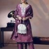 Royal Plum Silk Blend Floral Embroidered Suit Set