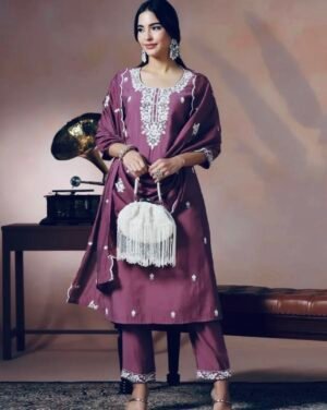 Screenshot Royal Plum Silk Blend Floral Embroidered Suit Set