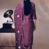 Royal Plum Silk Blend Floral Embroidered Suit Set