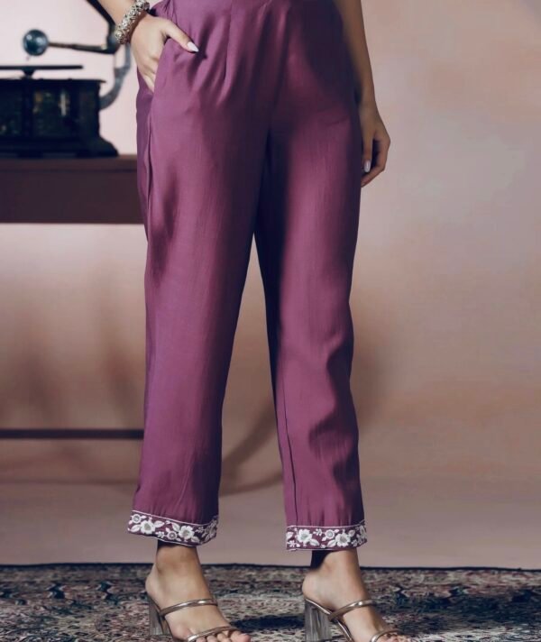 Royal Plum Silk Blend Floral Embroidered Suit Set