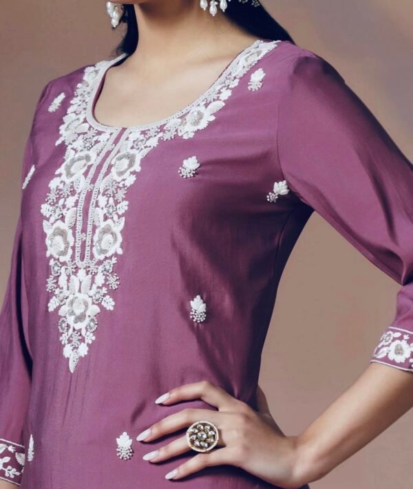 Royal Plum Silk Blend Floral Embroidered Suit Set