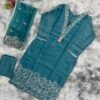 Dusty Teal Embroidered 3-Piece Suit Set