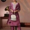 Royal Plum Floral Embroidered Suit Set