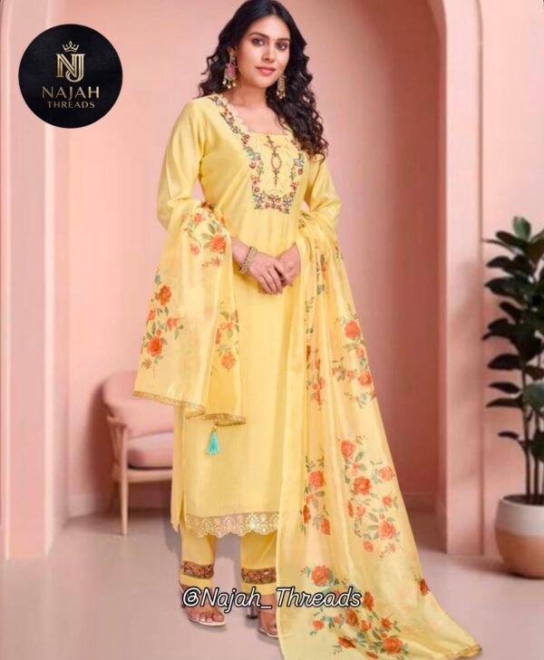 WhatsApp Image 2026-07-30 at 2.56.32 PM Sunshine Yellow Floral Printed & Embroidered 3-Piece Suit Set