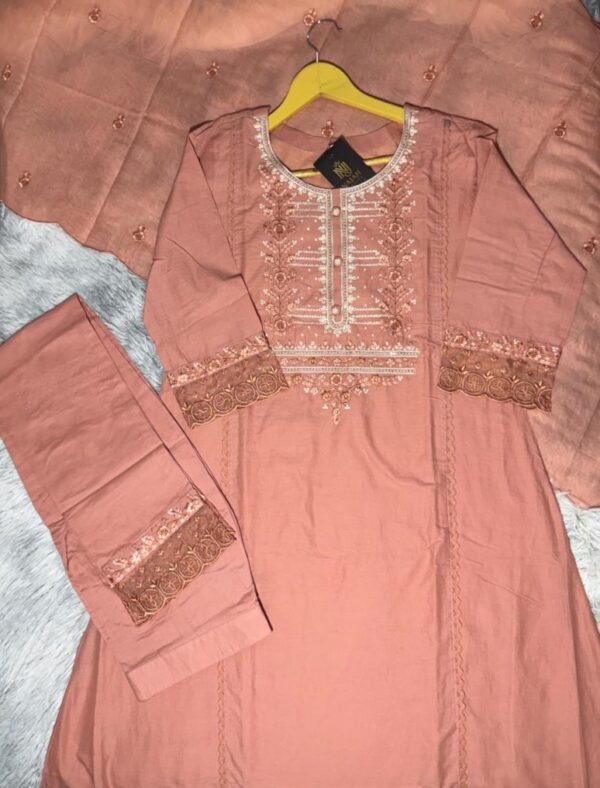 Dusty Peach Embroidered Chanderi 3-Piece Suit Set