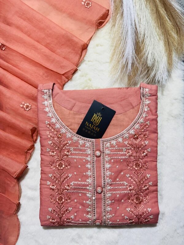 Dusty Peach Embroidered Chanderi 3-Piece Suit Set