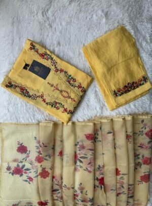 Sunlight Yellow Floral Embroidered & Printed Dupatta 3-Piece Suit Set