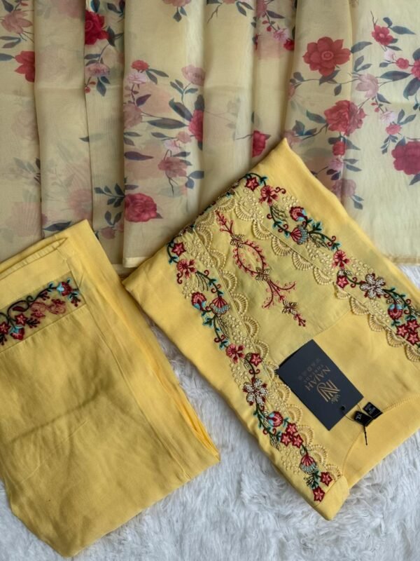 Sunlight Yellow Floral Embroidered & Printed Dupatta 3-Piece Suit Set