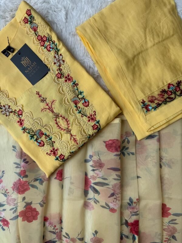 Sunlight Yellow Floral Embroidered & Printed Dupatta 3-Piece Suit Set