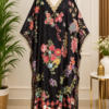 Printed Silk-Blend Free Size Kaftan Set with Embellished Neckline