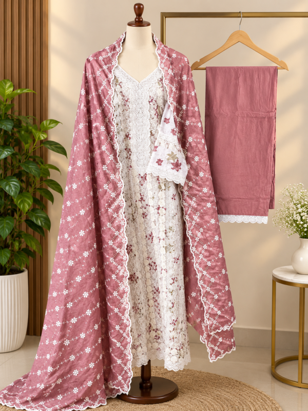 41B101F0-0C55-4CD6-8D1D-C513CADC21C6 Elegant Dusty Pink & White Floral Embroidered 3-Piece Ready to Wear Suit Se