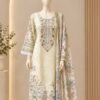 46C4474E-977D-457B-A4B0-637390AD5B56 Ivory Floral Printed with Embroidered 3-Piece Kurta Pakistani Readymade Set