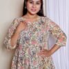 Elegant Floral Print Block-Style Cotton Short Kurti / Tunic Top