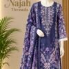 89301054-E86A-4506-B466-C6AA82333C94 Navy Blue Floral & Lace Embroidered 3-Piece Pakistani Readymade Suit Set