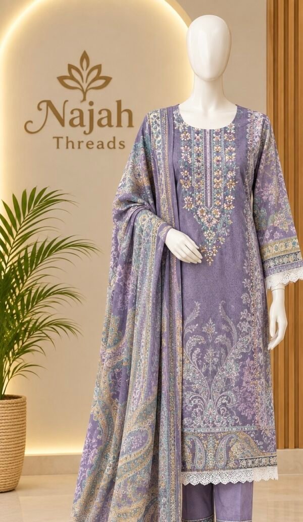 A9F0F908-1A11-4A24-91A3-209B38F69437 Mauve Paisley Embroidered 3-Piece Pakistani Readymade Suit Set