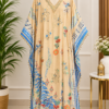 Printed Silk-Blend Free Size Kaftan Set with Embellished Neckline