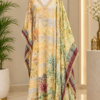 Printed Silk-Blend Free Size Kaftan Set with Embellished Neckline