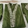 Olive Green Embroidered Roman Silk  Kurta Set with Sheer Scalloped Dupatta