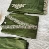 Olive Green Embroidered Roman Silk  Kurta Set with Sheer Scalloped Dupatta