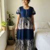 IMG_0053 Navy Blue & Off-White Ghagri Batik Tie-Dye Tiered Maxi Dres