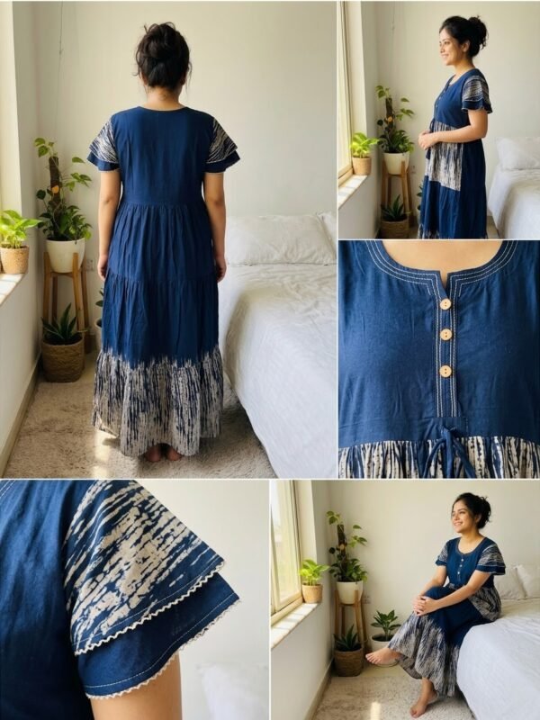 IMG_0054 Navy Blue & Off-White Ghagri Batik Tie-Dye Tiered Maxi Dres