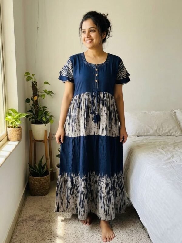 IMG_0055 Navy Blue & Off-White Ghagri Batik Tie-Dye Tiered Maxi Dres