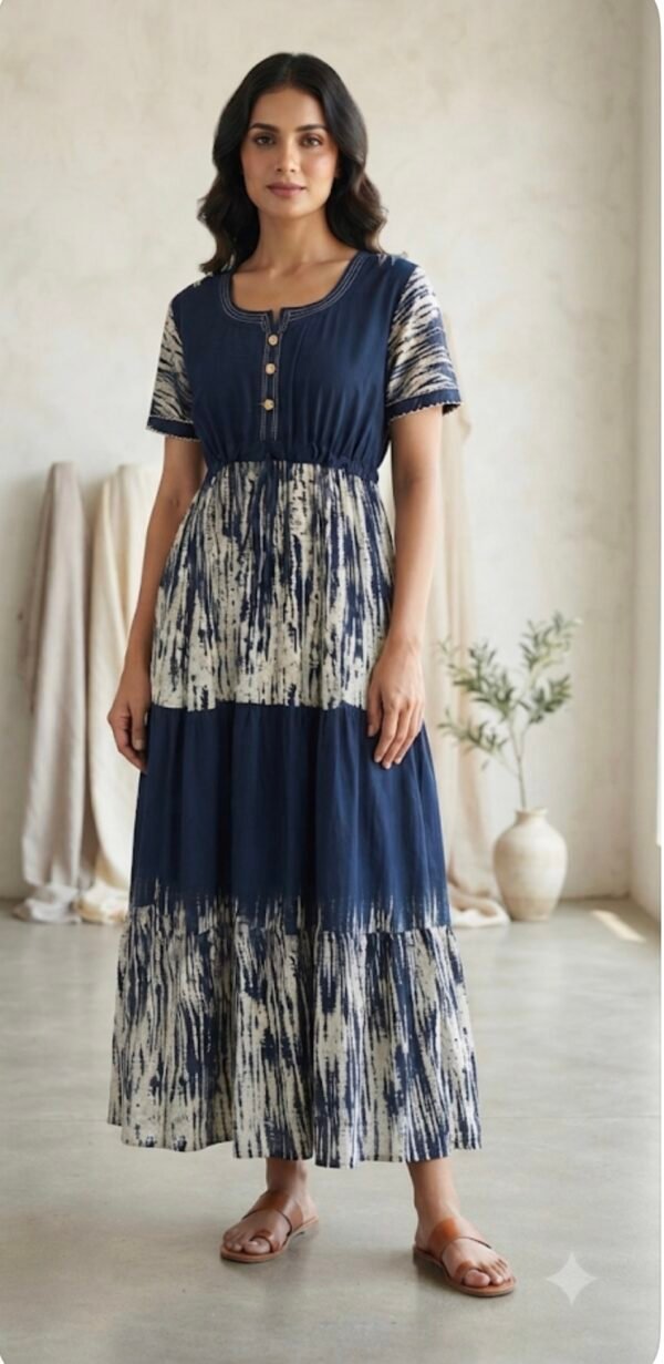 Screenshot Navy Blue & Off-White Ghagri Batik Tie-Dye Tiered Maxi Dres