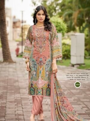 Dusty Rose Floral & Lace Embroidered 3-Piece Pakistani Readymade Suit Set