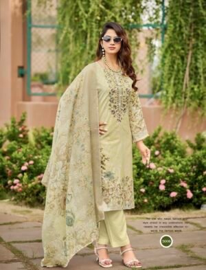 Ivory Floral Printed with Embroidered 3-Piece Kurta Pakistani Readymade Set