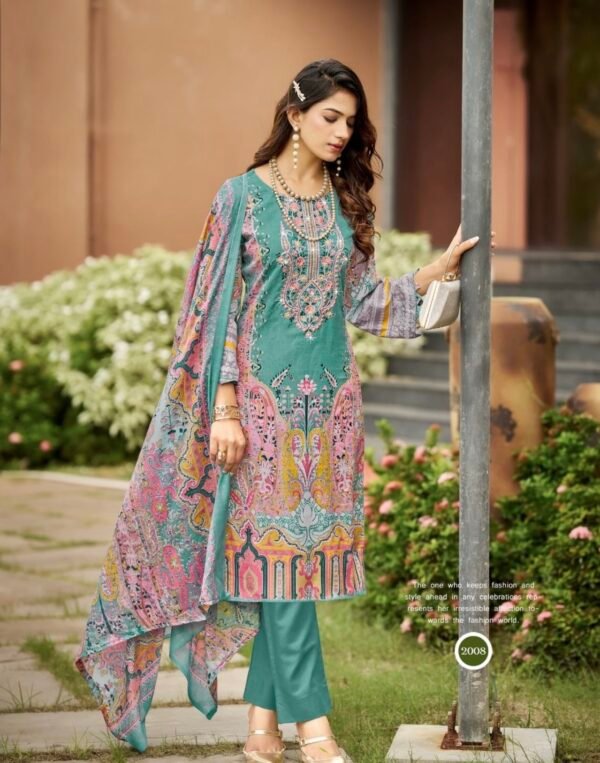 Teal Paisley & Floral Embroidered 3-Piece Pakistani Readymade Suit Set