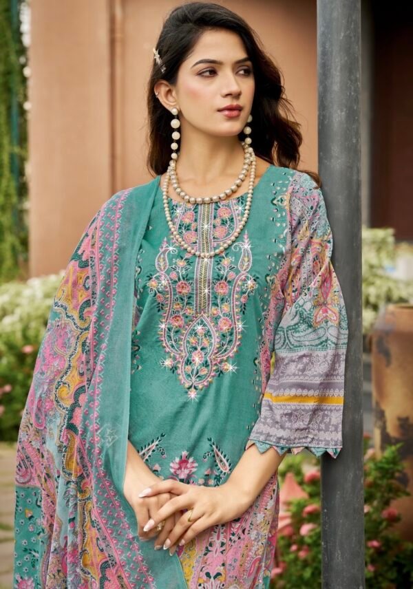 Teal Paisley & Floral Embroidered 3-Piece Pakistani Readymade Suit Set