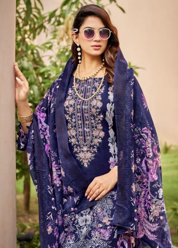 Screenshot Navy Blue Floral & Lace Embroidered 3-Piece Pakistani Readymade Suit Set