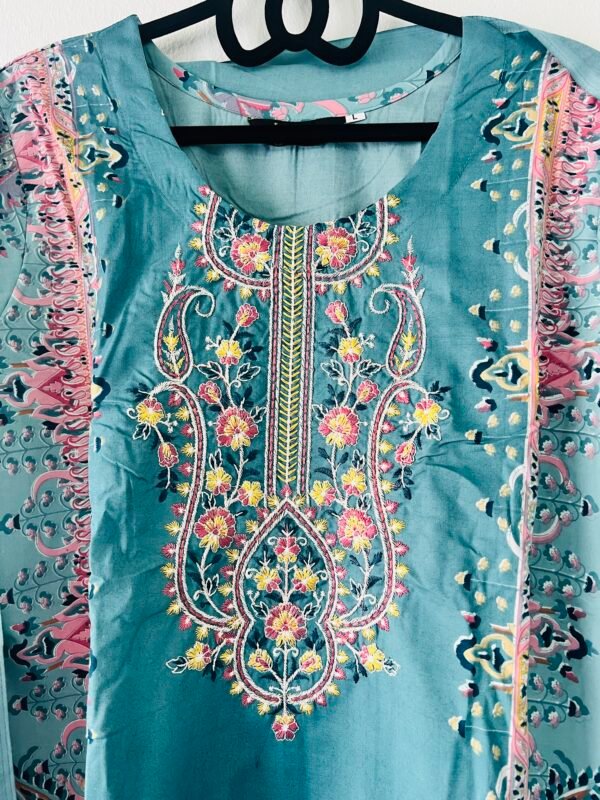 Teal Paisley & Floral Embroidered 3-Piece Pakistani Readymade Suit Set