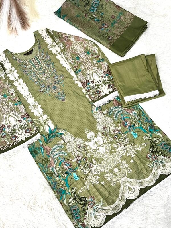 IMG_0232 Olive Botanical Embroidered 3-Piece Pakistani Readymade Suit Set