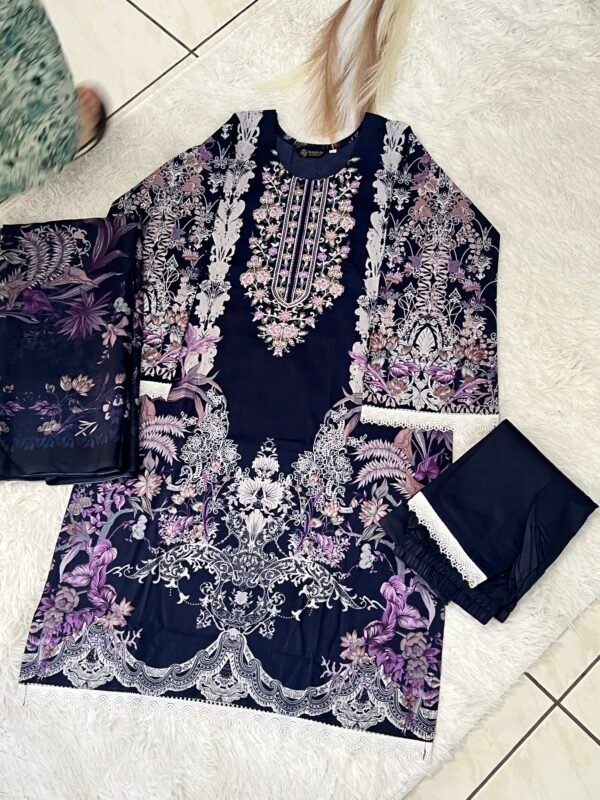 IMG_0233 Navy Blue Floral & Lace Embroidered 3-Piece Pakistani Readymade Suit Set