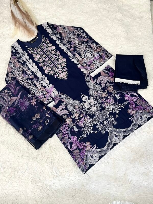 IMG_0235 Navy Blue Floral & Lace Embroidered 3-Piece Pakistani Readymade Suit Set