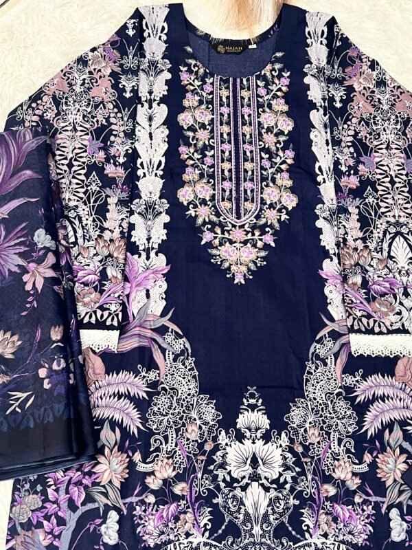 IMG_0239 Navy Blue Floral & Lace Embroidered 3-Piece Pakistani Readymade Suit Set