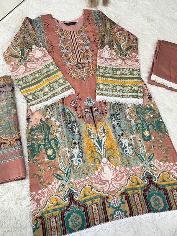 IMG_0240 Dusty Rose Floral & Lace Embroidered 3-Piece Pakistani Readymade Suit Set