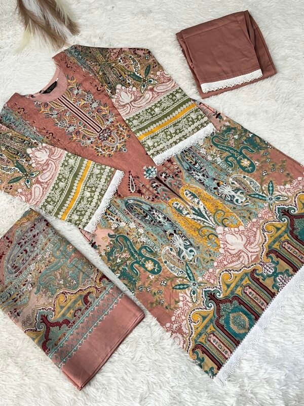 IMG_0243 Dusty Rose Floral & Lace Embroidered 3-Piece Pakistani Readymade Suit Set