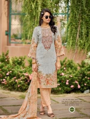 Screenshot Grey & Peach Floral Printed with Embroidery 3-Piece Pakistani Readymade Se