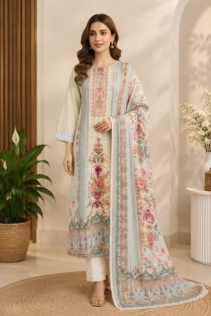 Pure Cotton Printed & Embroidered Kurti Set with Palazzo & Dupatta