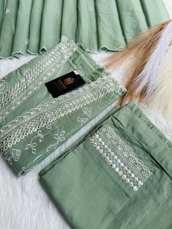 IMG_7146 Elegant Sage Green Embroidered Kurta Set with Scalloped D