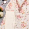 Floral Printed 3-Piece Kurti Set with Embellished Neckline