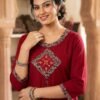 Maroon Diamond Embroidered Straight Kurta & Wide-Leg Palazzo Set