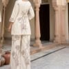 Off-White Floral Designer Short Kurti & Wide-Leg Palazzo Co-ord Set