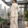 Off-White Floral Designer Short Kurti & Wide-Leg Palazzo Co-ord Set