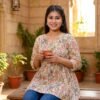 Elegant Floral Print Block-Style Cotton Short Kurti / Tunic Top