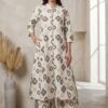 Geometric Printed Front-Open Kurta Set with Wide-Leg Palazzos