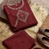 Maroon Diamond Embroidered Straight Kurta & Wide-Leg Palazzo Set