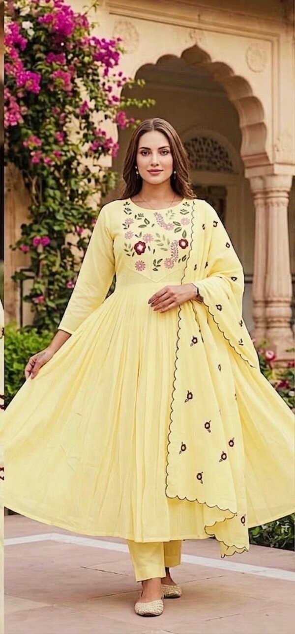 IMG_9879 Pastel Yellow Floral Embroidered Anarkali Suit Set with Cutwork Scalloped Dupatta